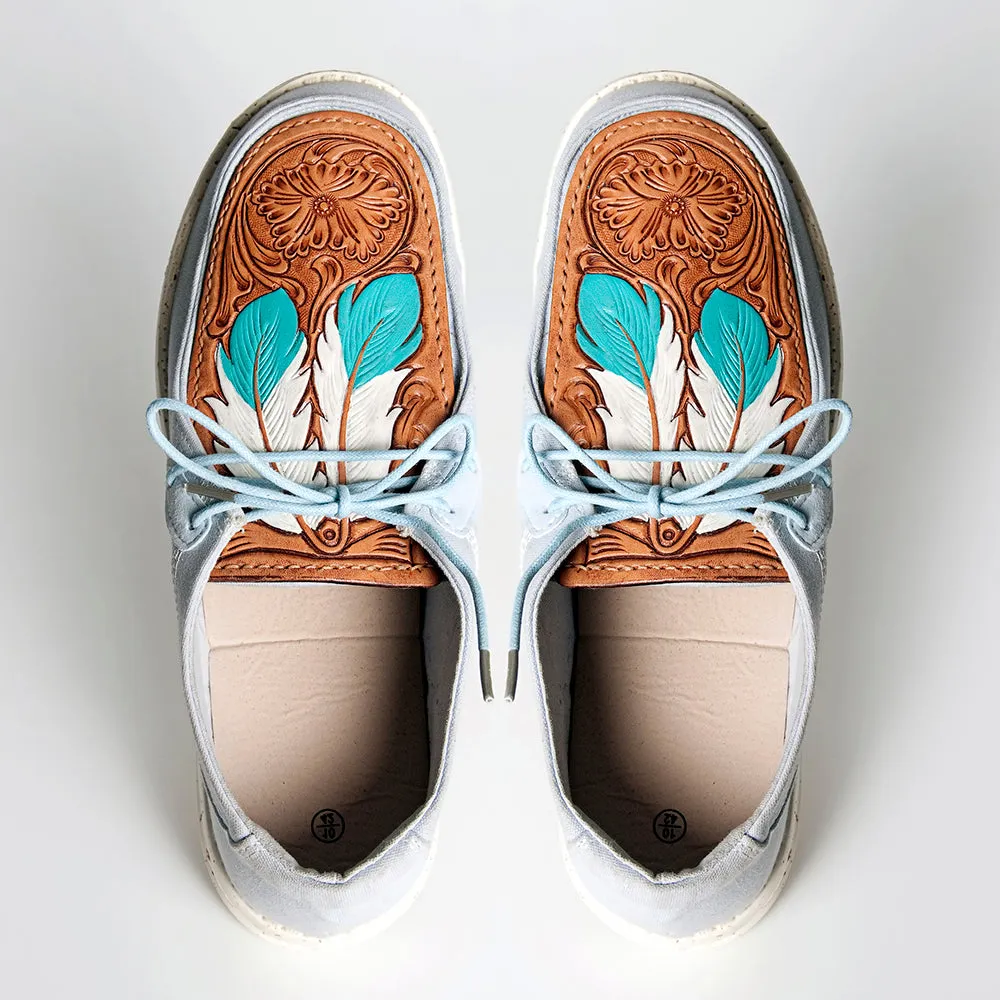American Darling ADFT133SB3 Hand tooled carved genuine leather trim lightweight shoe footwear slip on