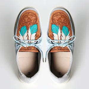 American Darling ADFT133SB3 Hand tooled carved genuine leather trim lightweight shoe footwear slip on