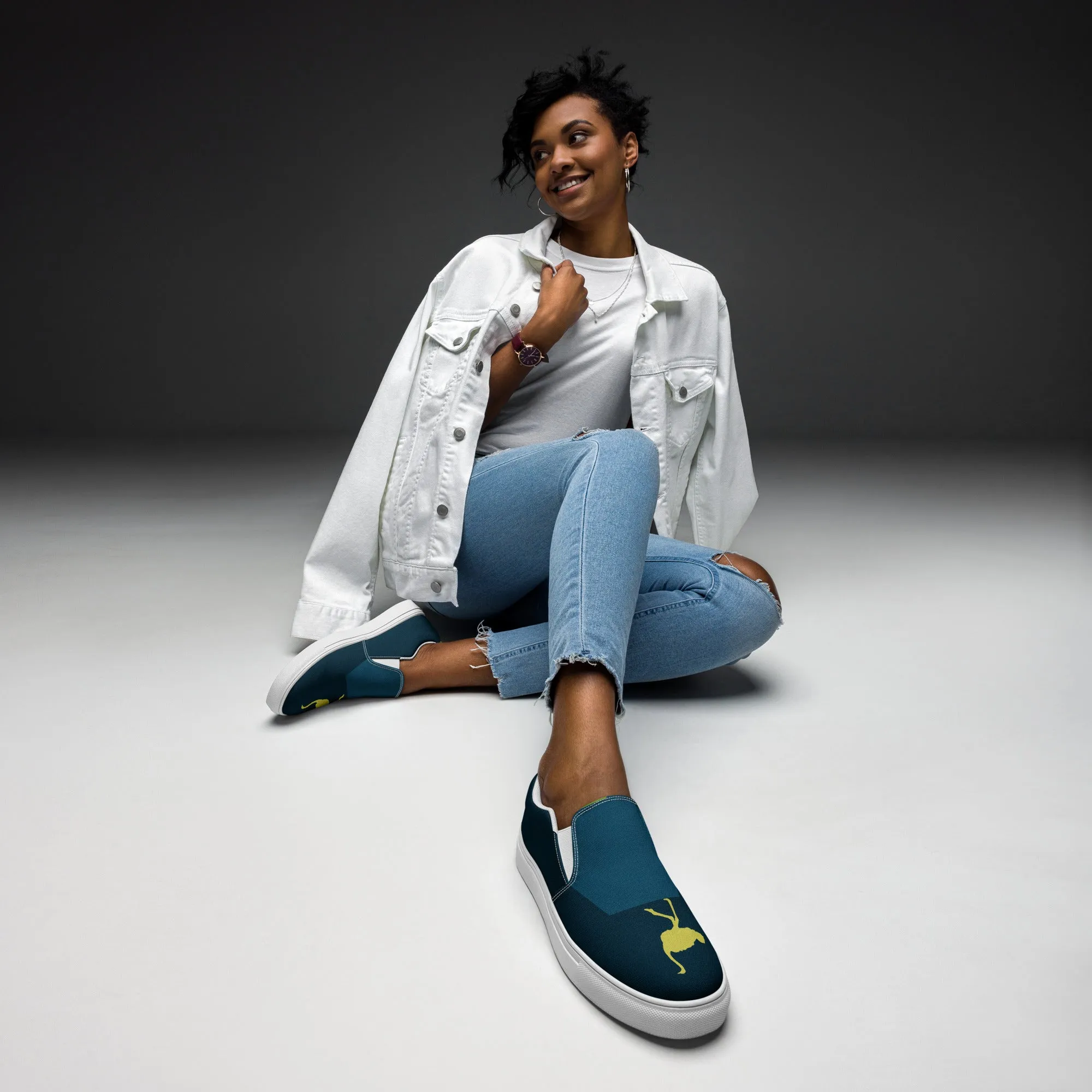 BE YOURSELF Women’s Slip-On Canvas Shoes (Lime Green, Blue)