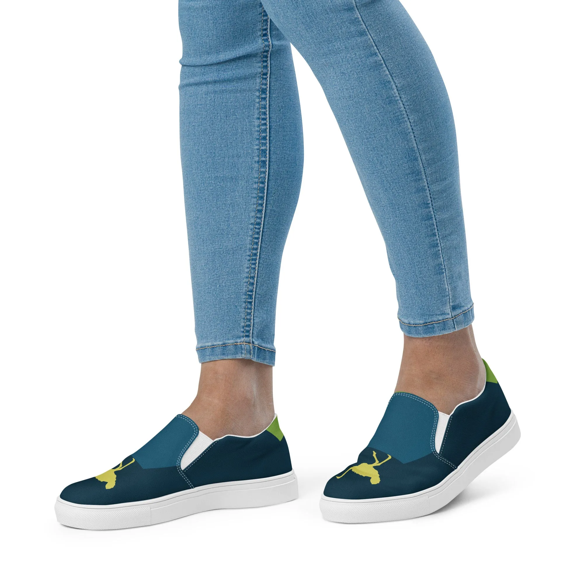 BE YOURSELF Women’s Slip-On Canvas Shoes (Lime Green, Blue)