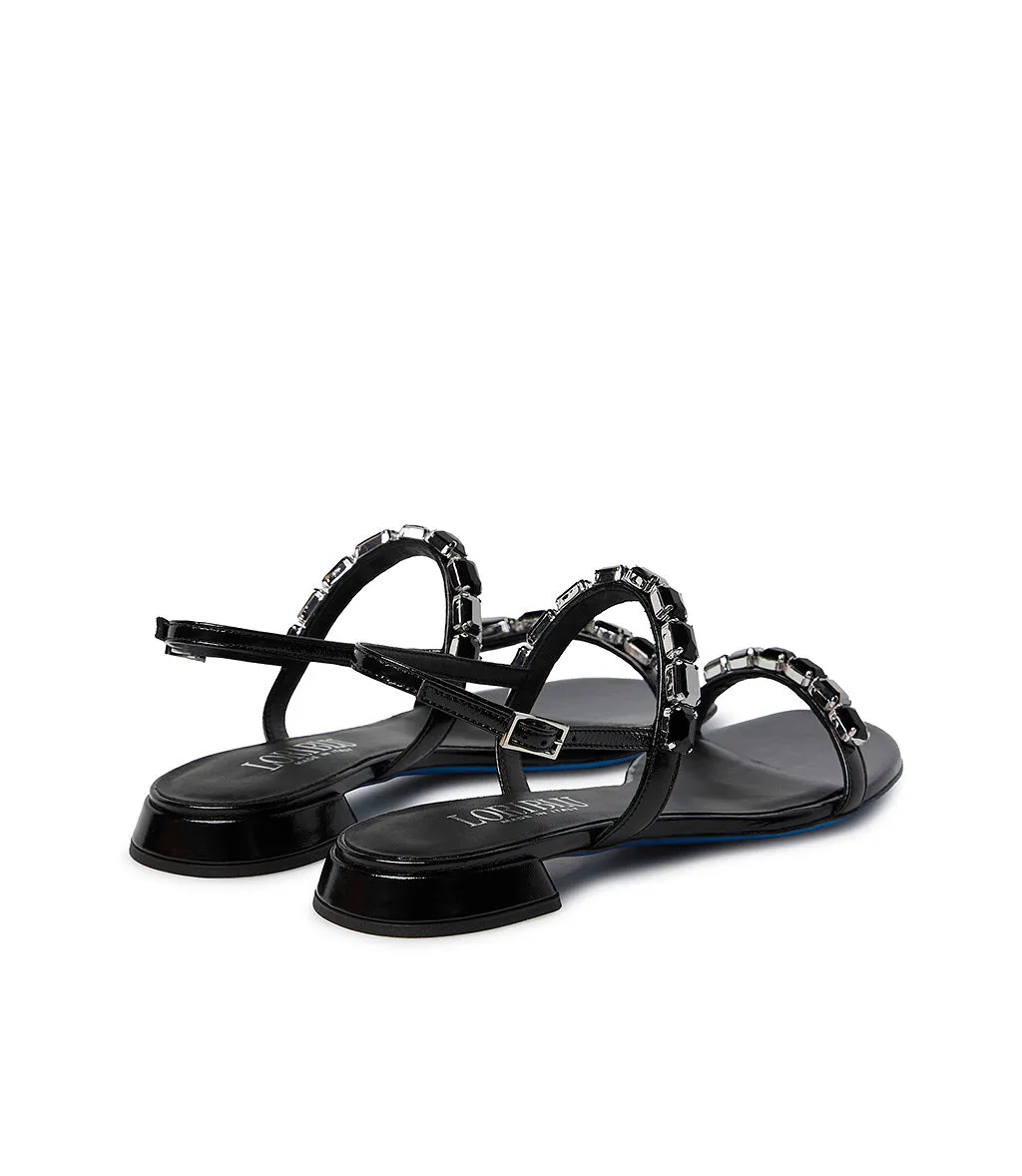 Black set rhinestones embellished leather sandal
