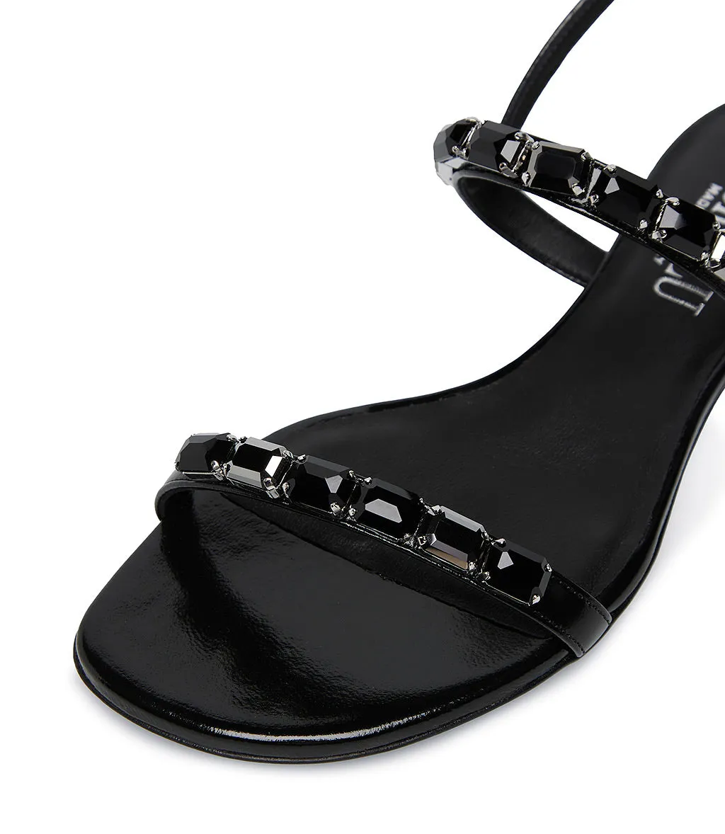 Black set rhinestones embellished leather sandal