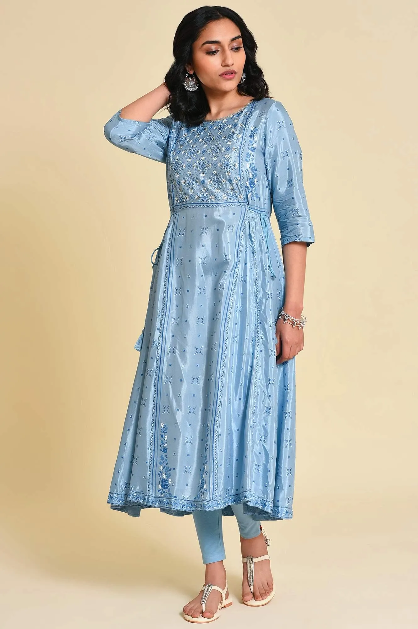 Blue Sequined Shantung kurta