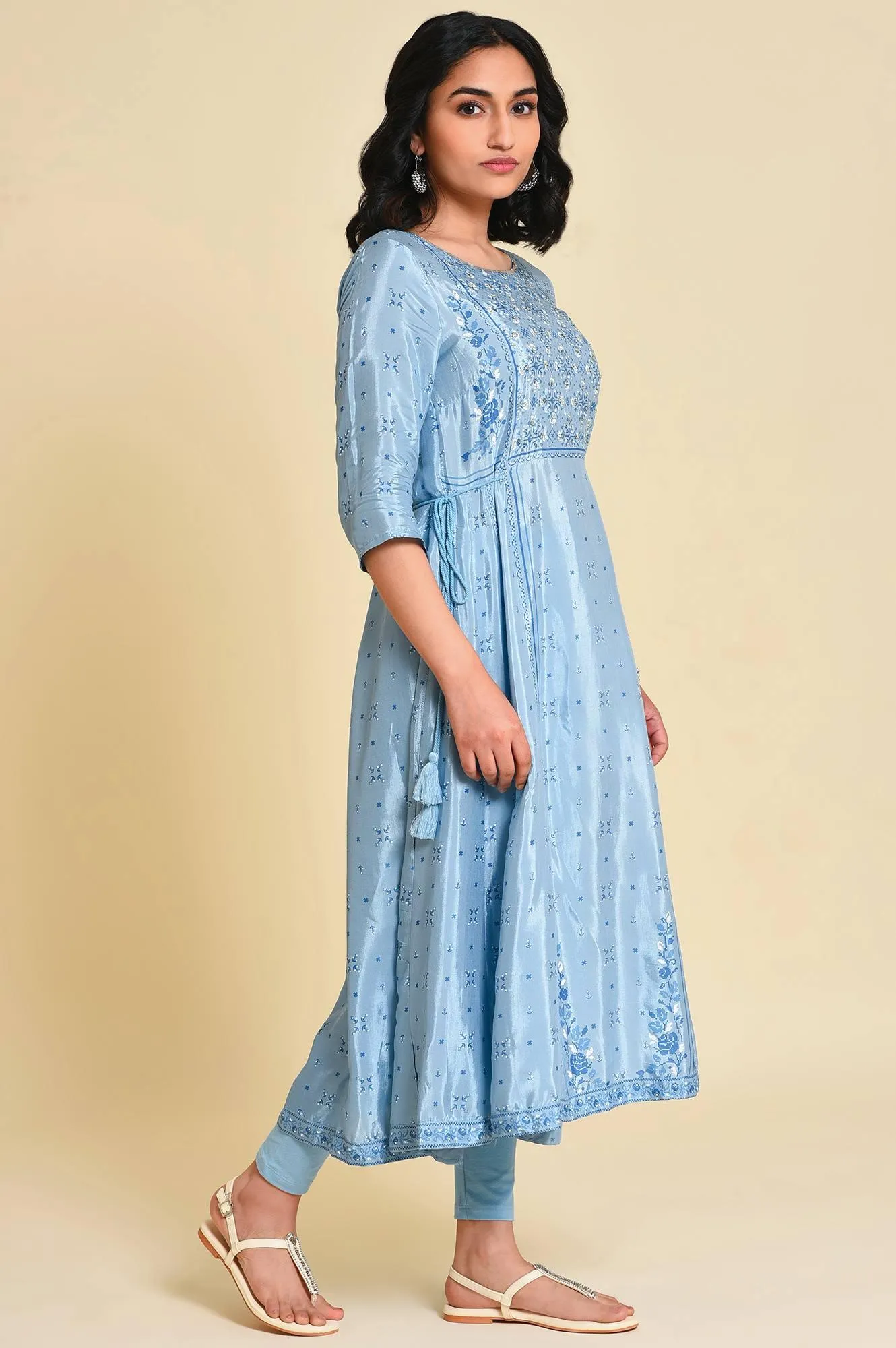 Blue Sequined Shantung kurta