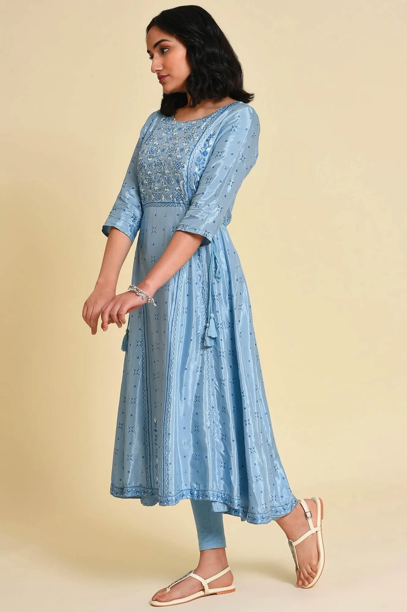 Blue Sequined Shantung kurta