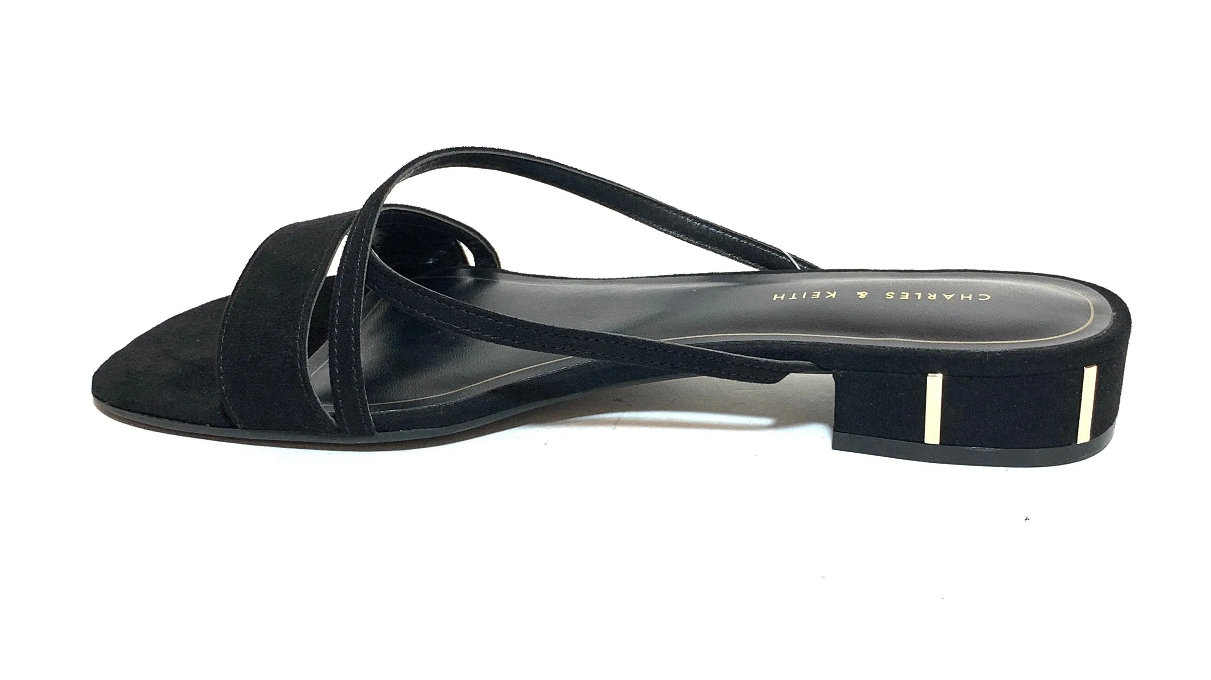 Charles & Keith Black Suede Strappy Block Heel Sandals | Brand New |