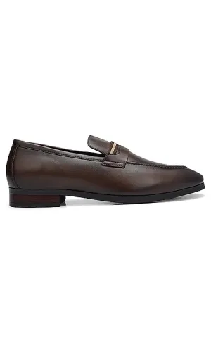 Coffee Striped Leather Loafers