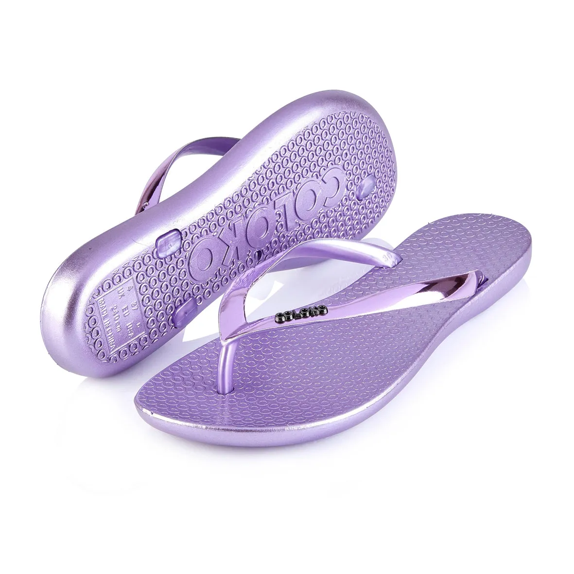 Coloko Dahlia Chrome Metallic Ergonomic Footbed Flip-Flops (Rose Silver Gold Pewter Green or Purple!)