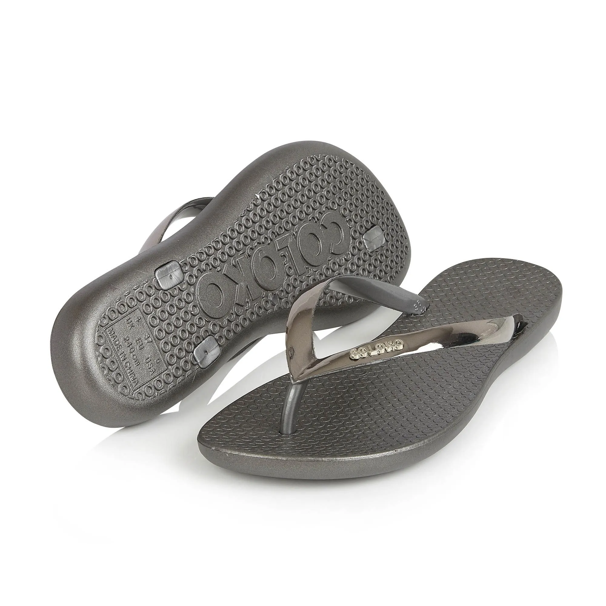 Coloko Dahlia Chrome Metallic Ergonomic Footbed Flip-Flops (Rose Silver Gold Pewter Green or Purple!)
