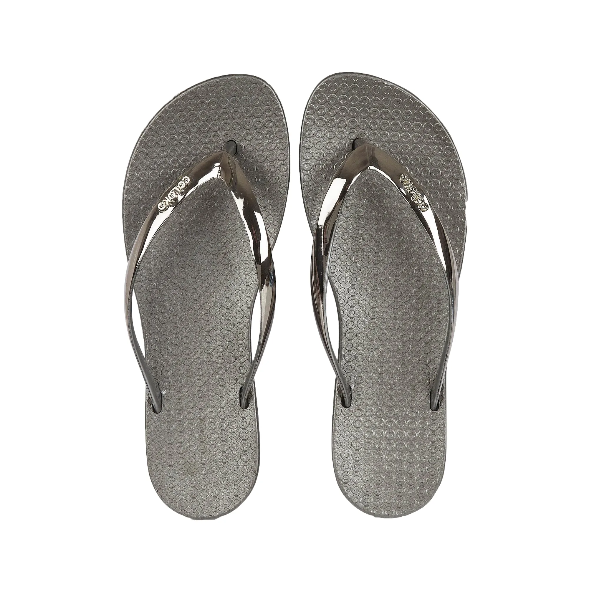 Coloko Dahlia Chrome Metallic Ergonomic Footbed Flip-Flops (Rose Silver Gold Pewter Green or Purple!)