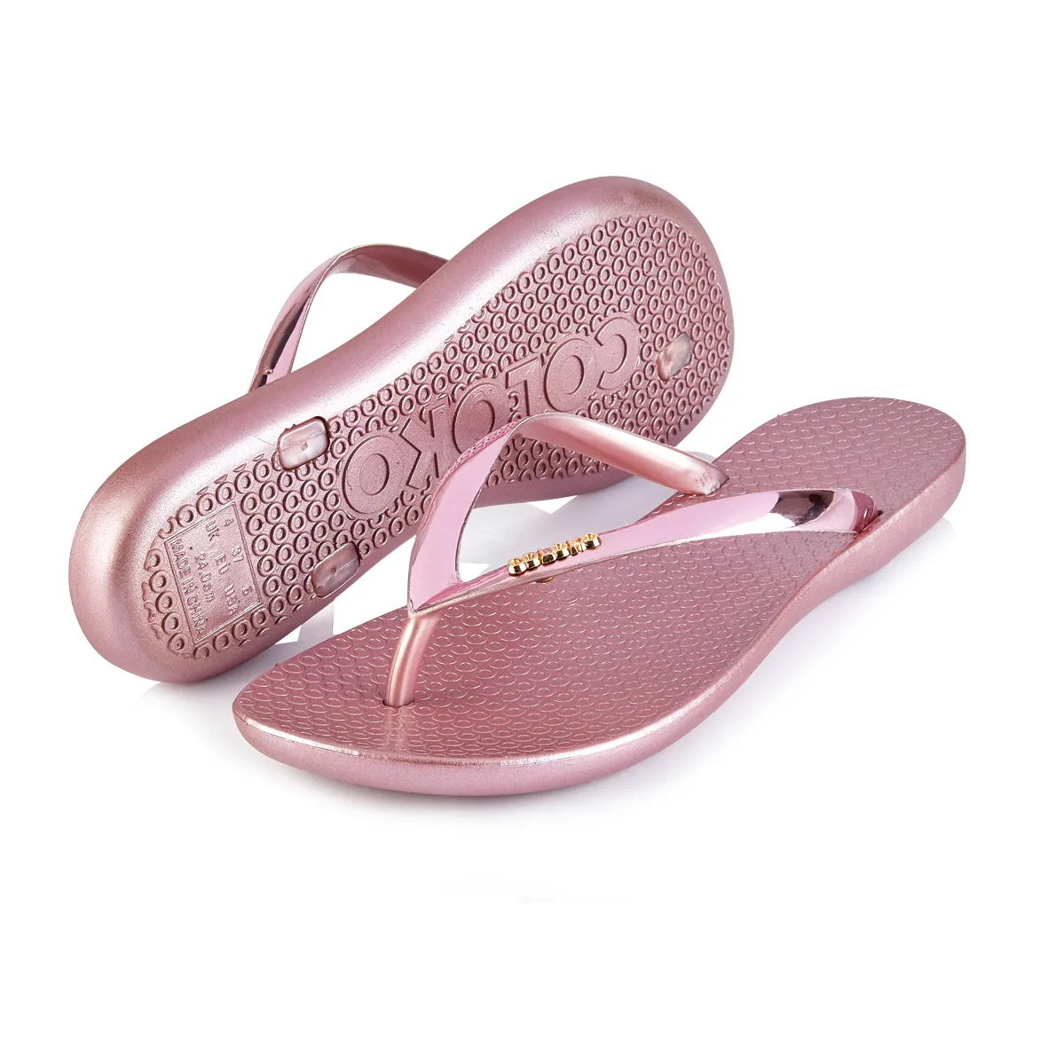 Coloko Dahlia Chrome Metallic Ergonomic Footbed Flip-Flops (Rose Silver Gold Pewter Green or Purple!)