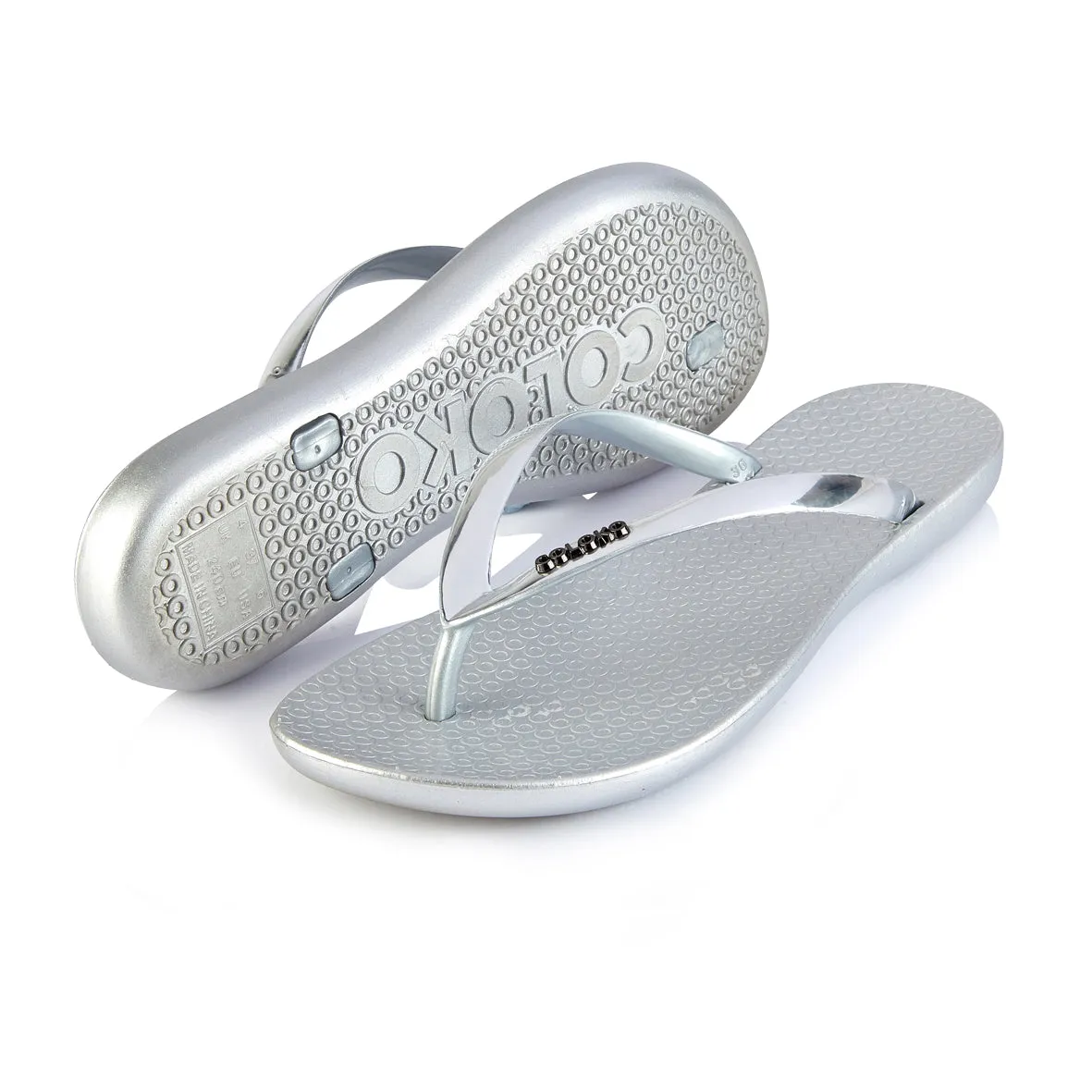 Coloko Dahlia Chrome Metallic Ergonomic Footbed Flip-Flops (Rose Silver Gold Pewter Green or Purple!)