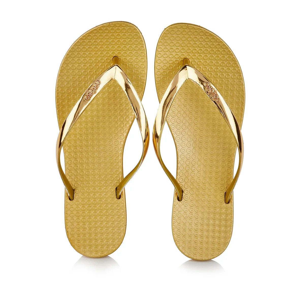 Coloko Dahlia Chrome Metallic Gold Ergonomic Footbed Flip Flops