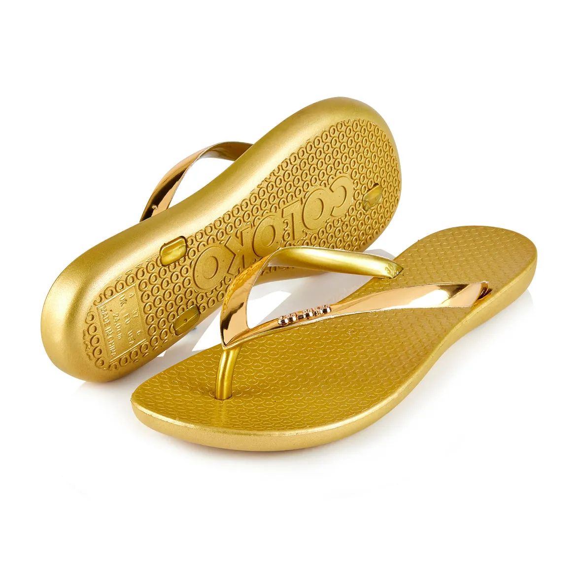 Coloko Dahlia Chrome Metallic Gold Ergonomic Footbed Flip Flops
