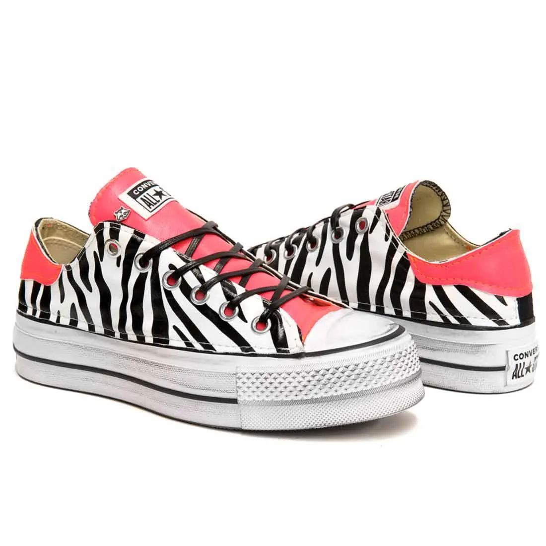 Converse All Star Basse con suola Platform Zebrate e Rosa Fluo