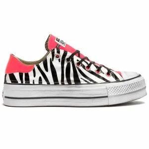 Converse All Star Basse con suola Platform Zebrate e Rosa Fluo