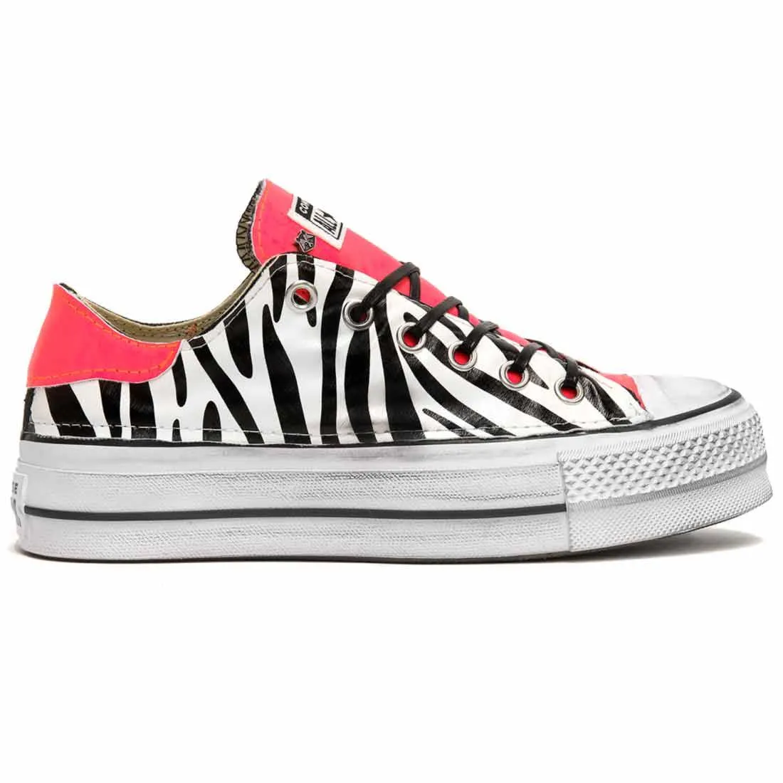 Converse All Star Basse con suola Platform Zebrate e Rosa Fluo