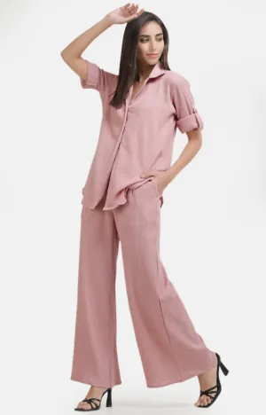 Crinkled Crepe Coord Set - Baby Pink