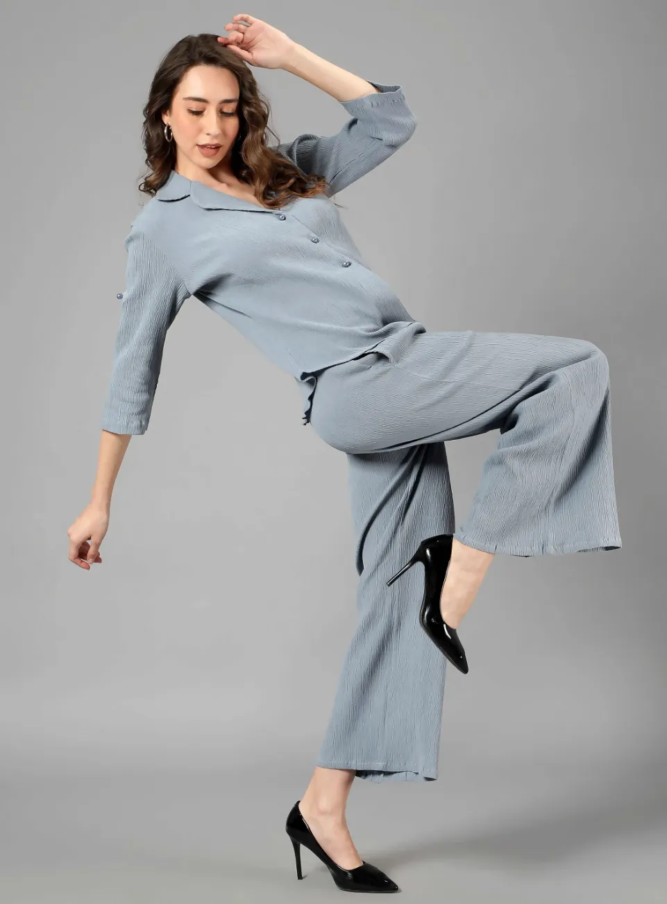Crinkled Crepe Coord Set - English Grey