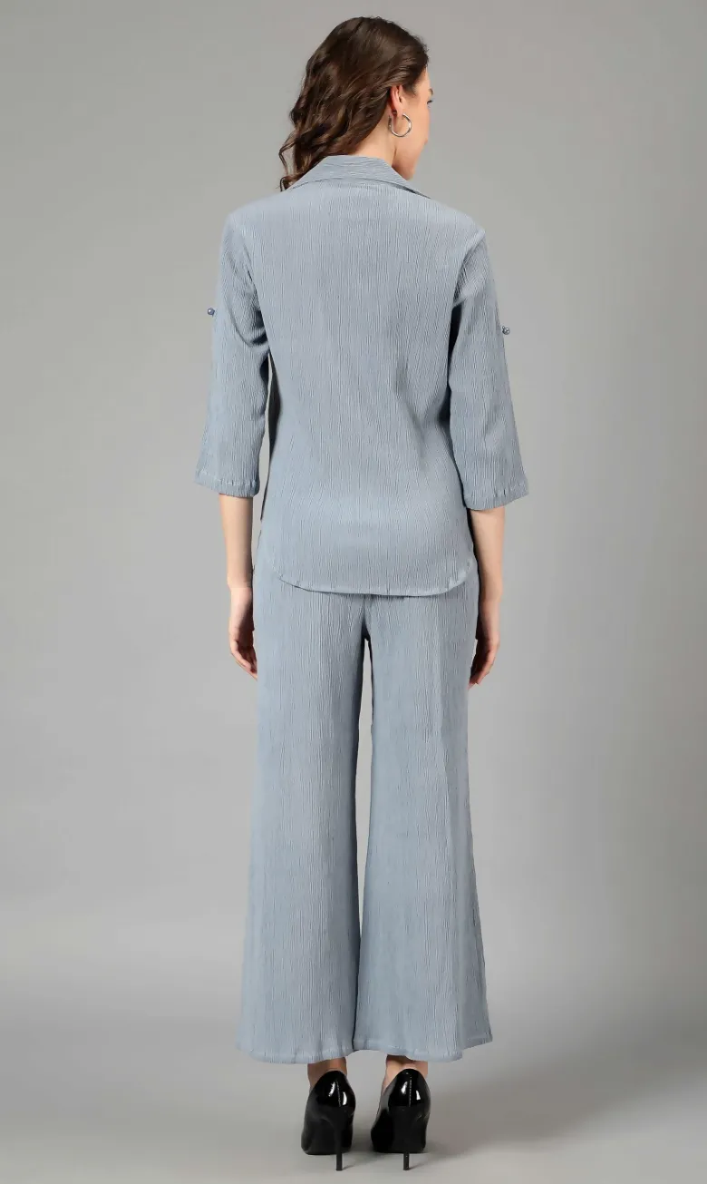 Crinkled Crepe Coord Set - English Grey