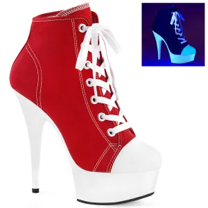 DELIGHT-600SK-02 Pleaser Red Canvas/Neon White Sexy Platform Shoes (Pole Dancing Heels)