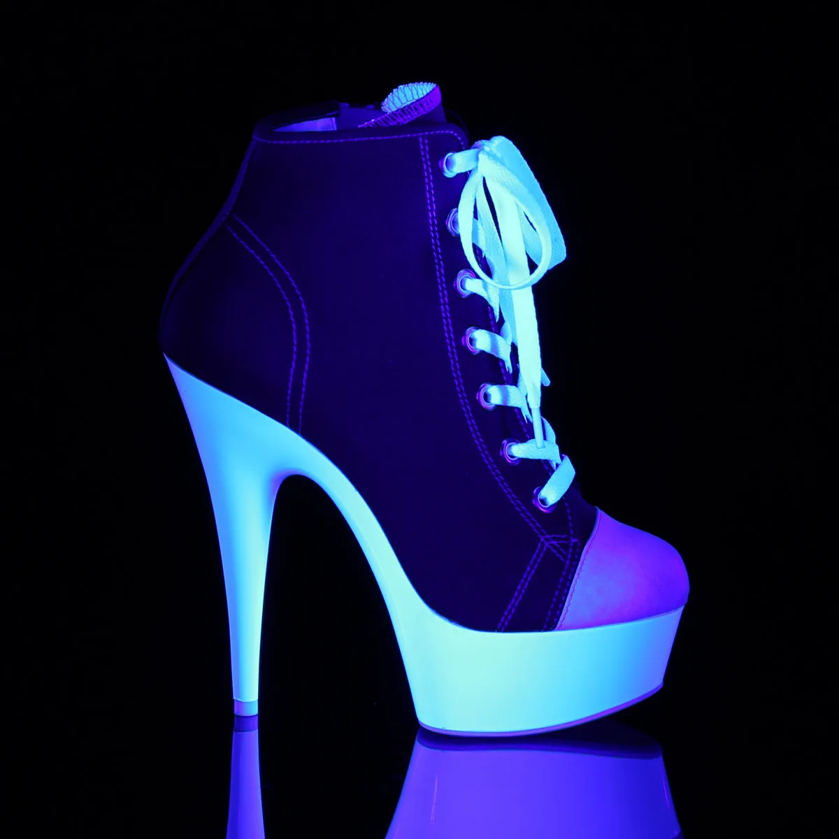 DELIGHT-600SK-02 Pleaser Red Canvas/Neon White Sexy Platform Shoes (Pole Dancing Heels)