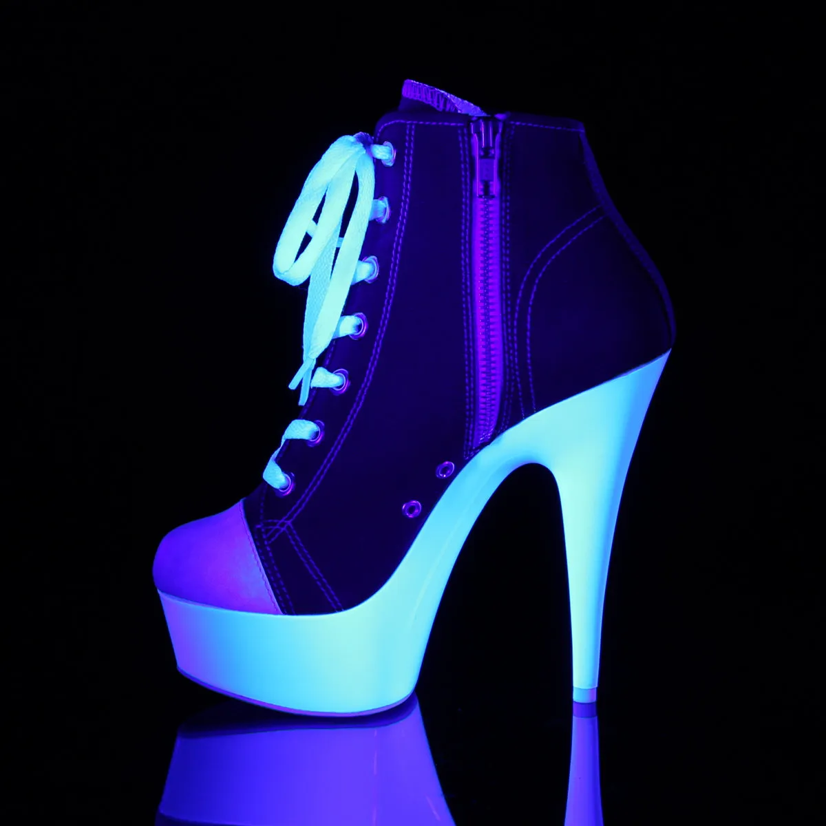 DELIGHT-600SK-02 Pleaser Red Canvas/Neon White Sexy Platform Shoes (Pole Dancing Heels)