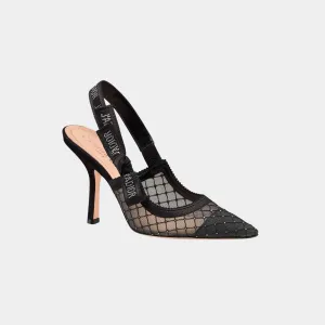 Dior JAdior Slingback Pump Black Transparent Mesh Silver Tone Strass