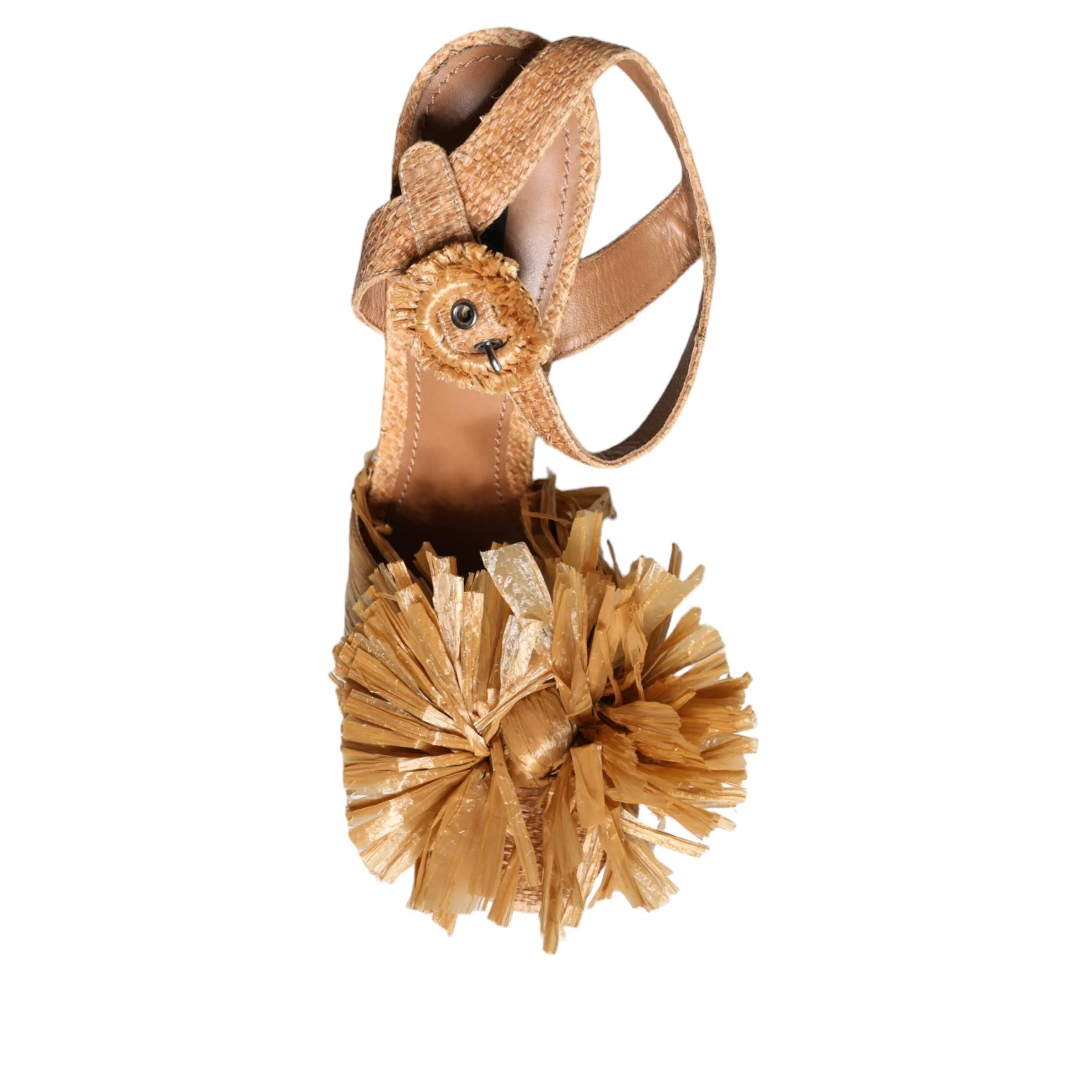 Dolce & Gabbana Brown Raffia Ankle Strap Crystal Sandals Shoes