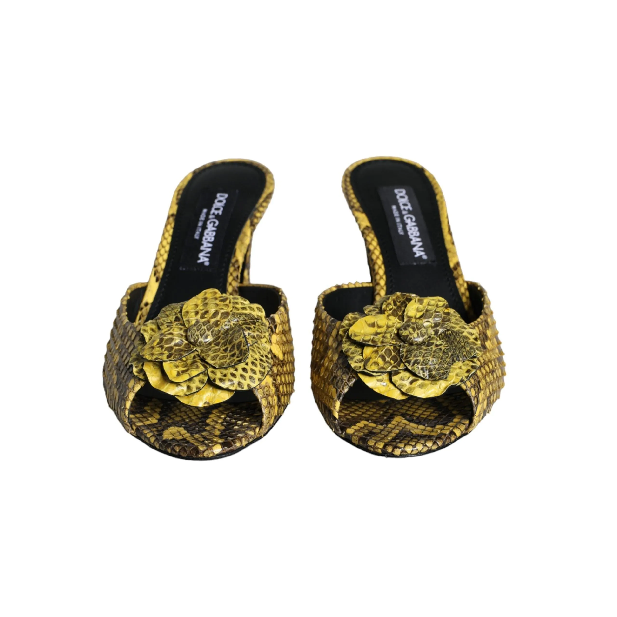Dolce & Gabbana Yellow Leather Block Heels Slides Shoes