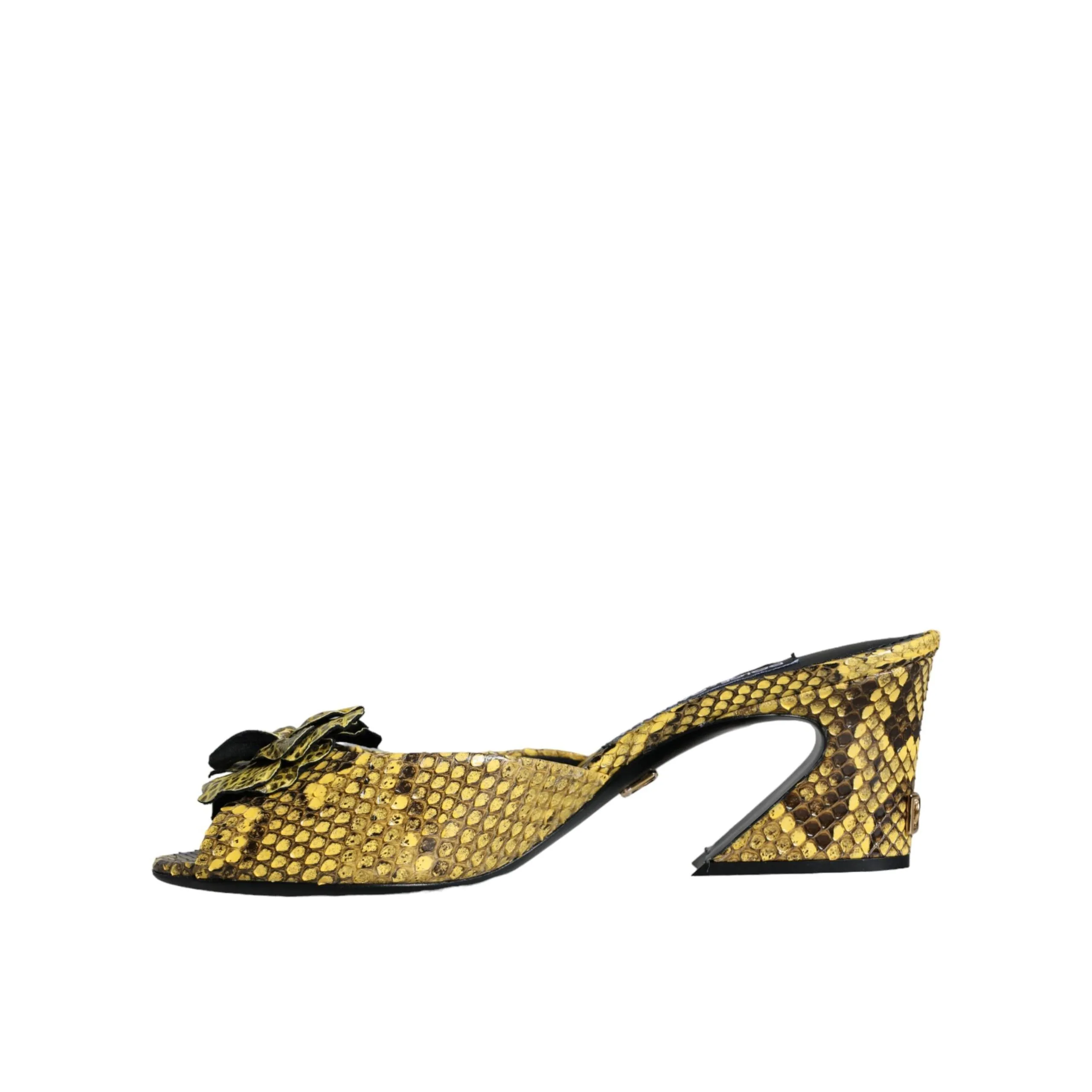 Dolce & Gabbana Yellow Leather Block Heels Slides Shoes