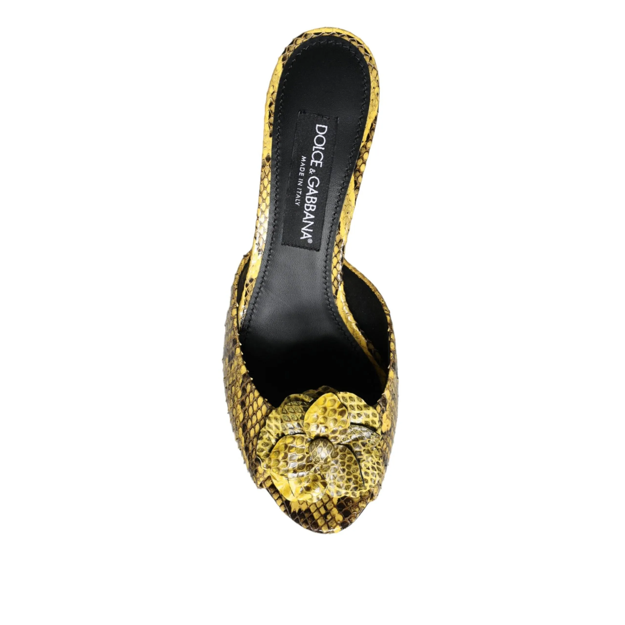 Dolce & Gabbana Yellow Leather Block Heels Slides Shoes