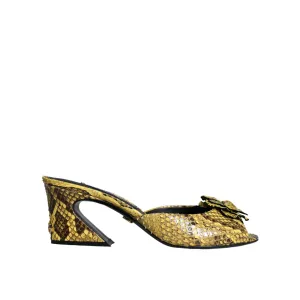 Dolce & Gabbana Yellow Leather Block Heels Slides Shoes