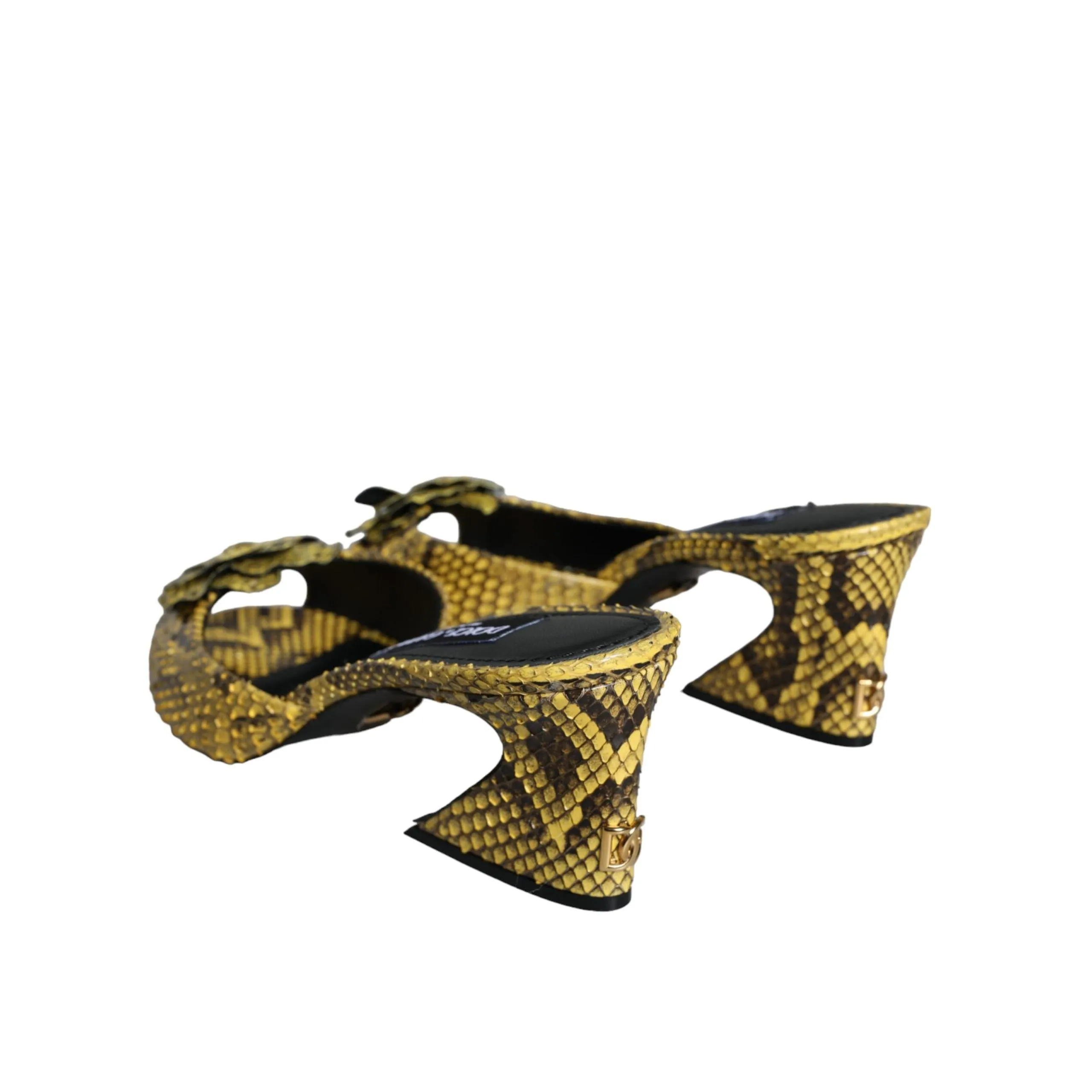 Dolce & Gabbana Yellow Leather Block Heels Slides Shoes