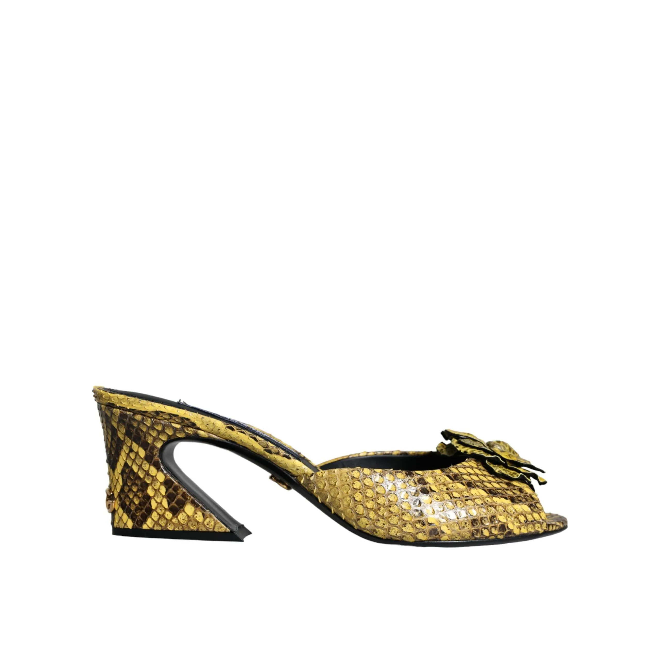 Dolce & Gabbana Yellow Leather Block Heels Slides Shoes