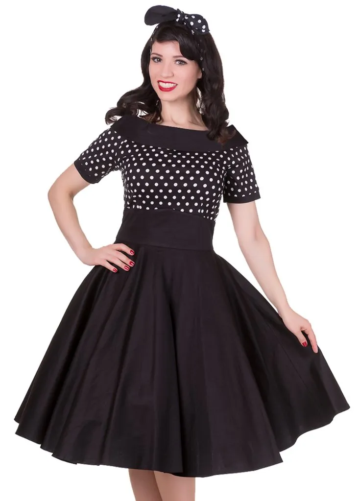Dolly &amp; Dotty Darlene Polkadot 50's Swing Dress Black