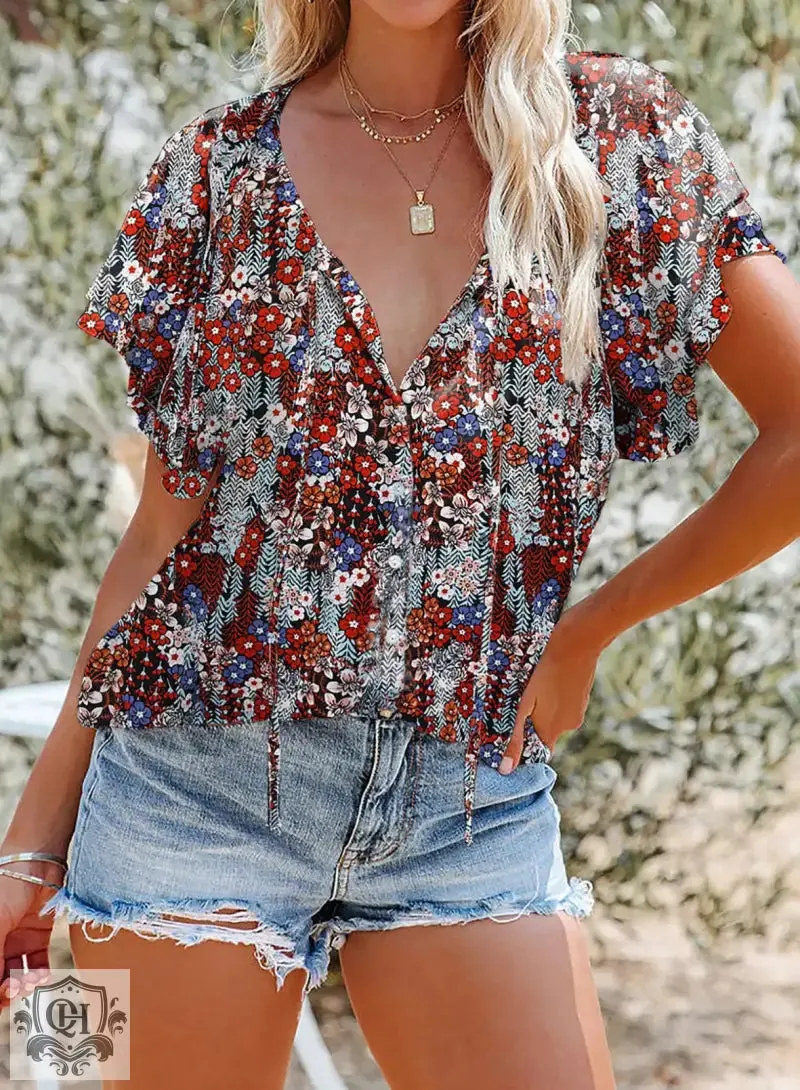 Floral Printed V-Neck Shirt