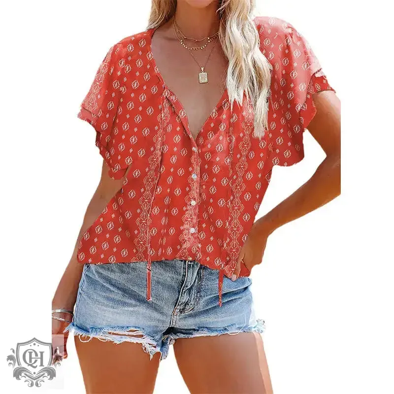 Floral Printed V-Neck Shirt