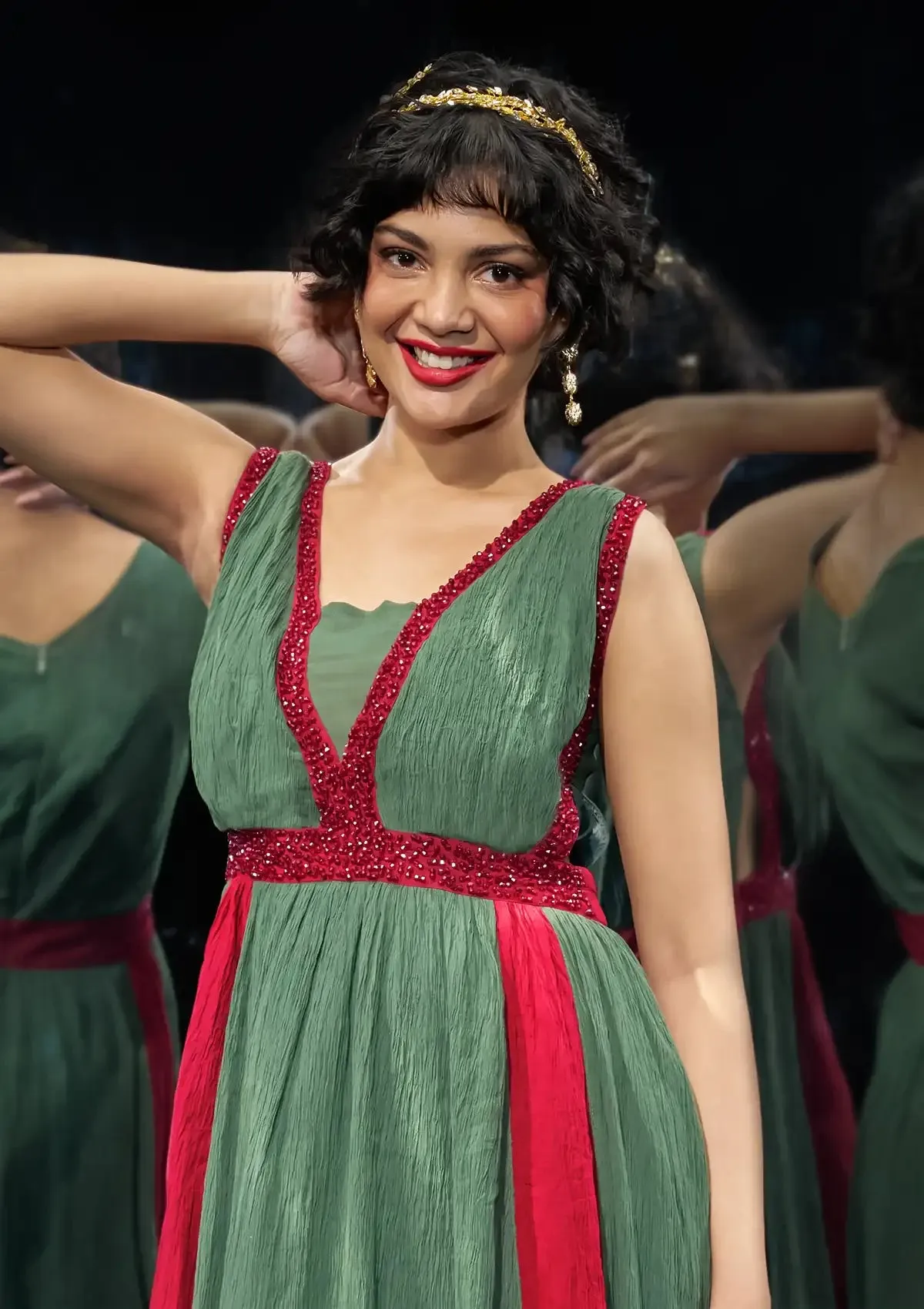 Frosted Wine - Dark Olive Crinkled Viscose Party Dress