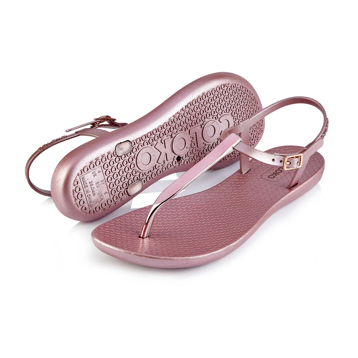 NEW Coloko Sakura Curve Slim Metallic T-bar Flip Flops Sandals