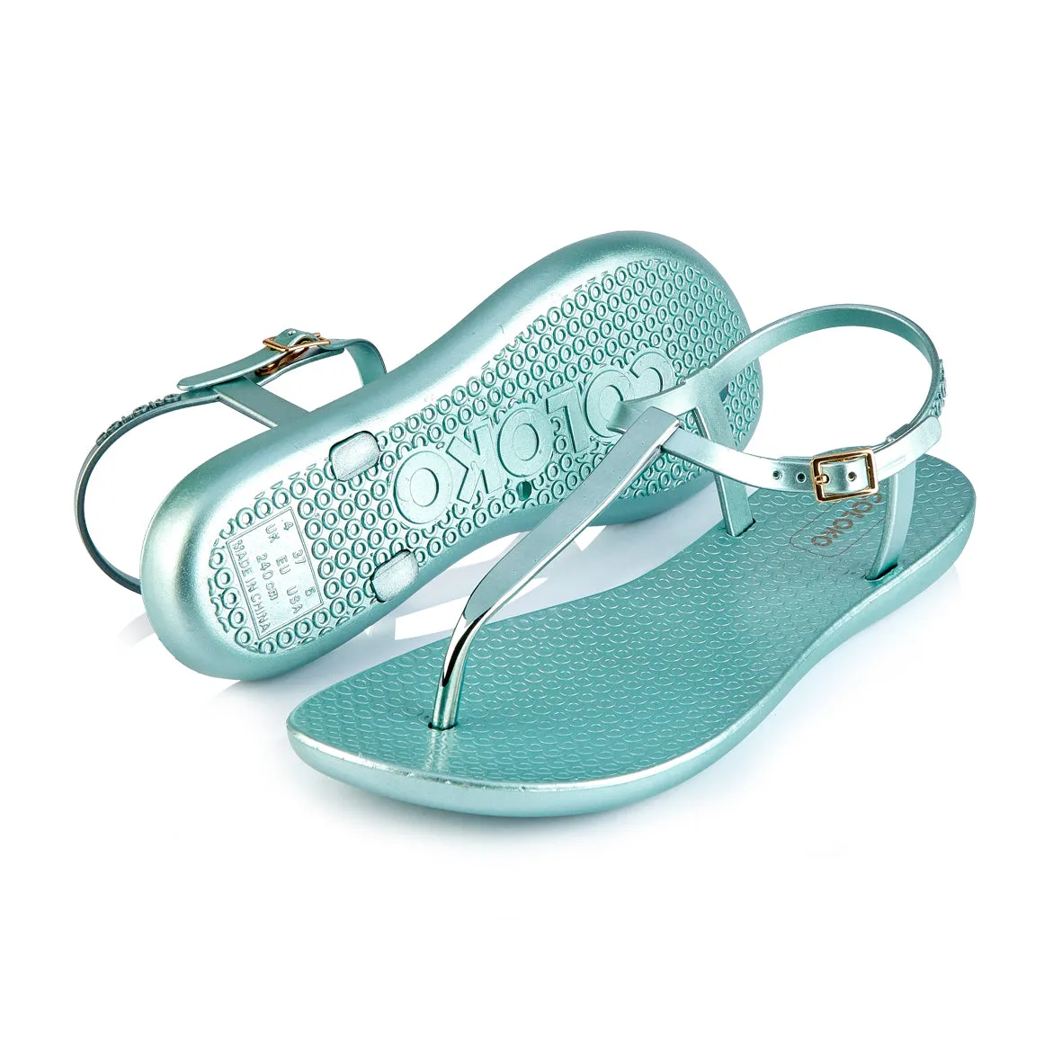 NEW Coloko Sakura Curve Slim Metallic T-bar Flip Flops Sandals