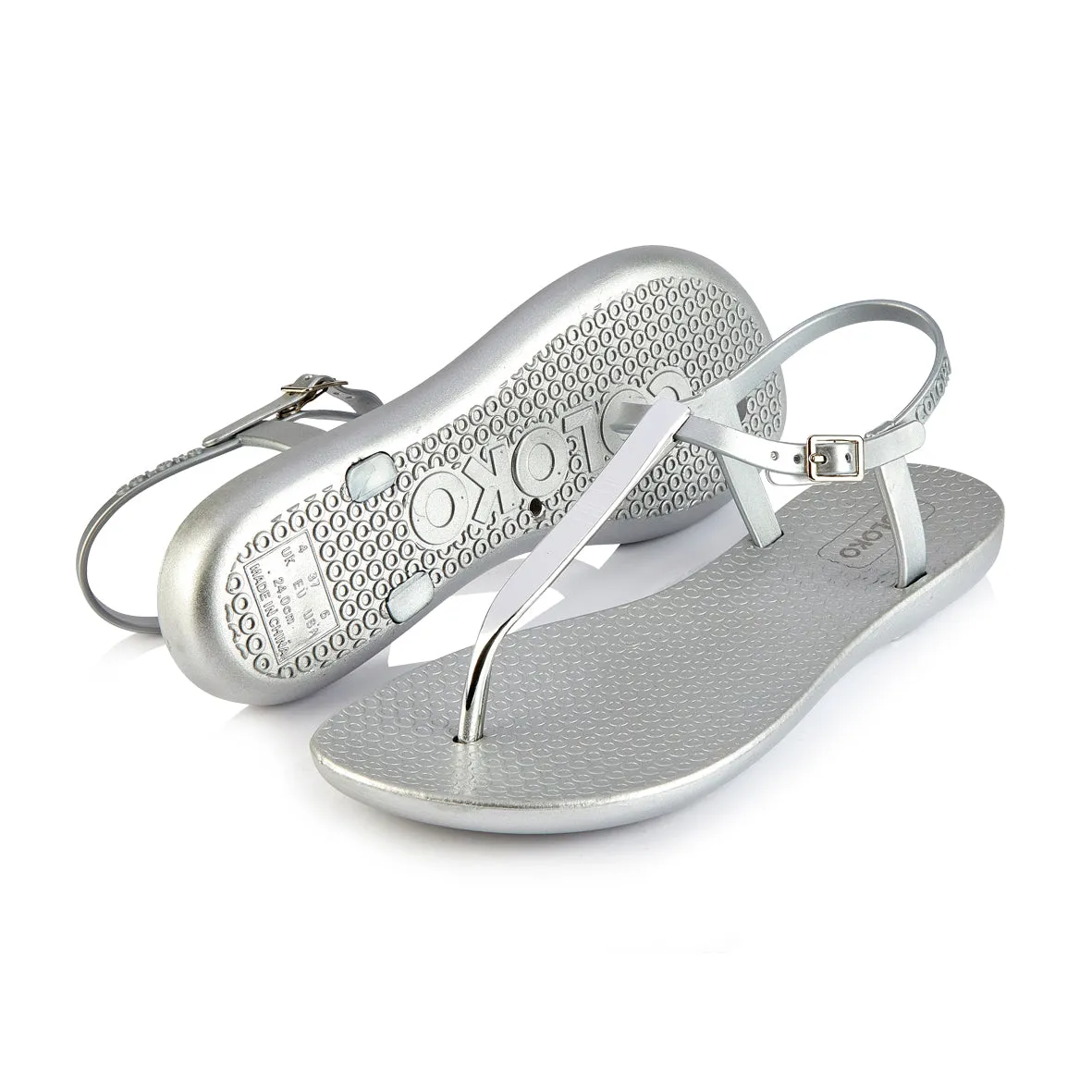 NEW Coloko Sakura Curve Slim Metallic T-bar Flip Flops Sandals