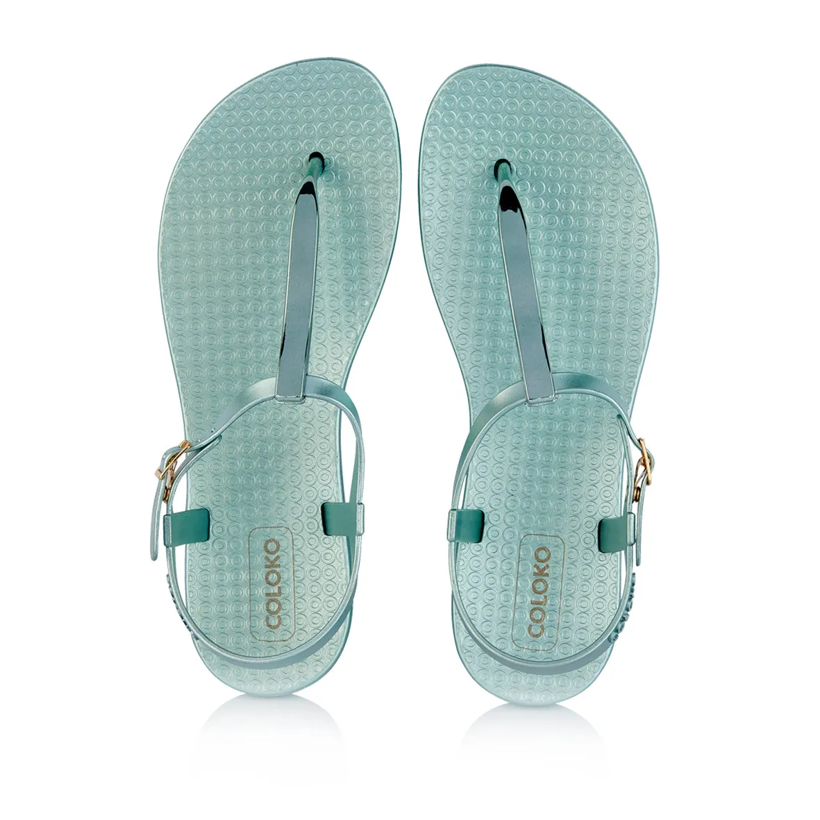 NEW Coloko Sakura Curve Slim Metallic T-bar Flip Flops Sandals