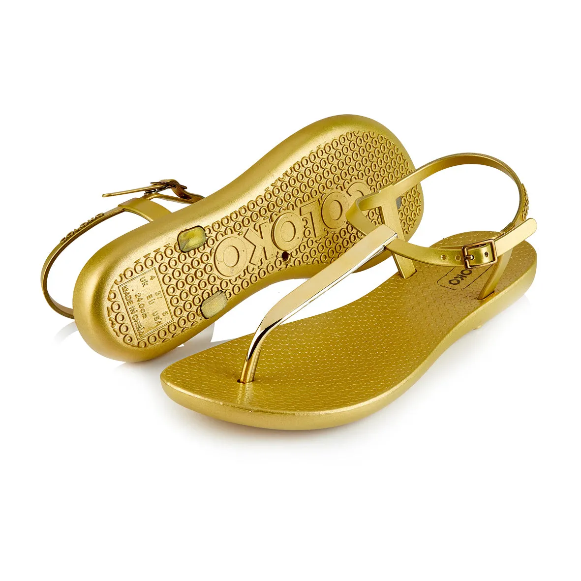 NEW Coloko Sakura Curve Slim Metallic T-bar Flip Flops Sandals