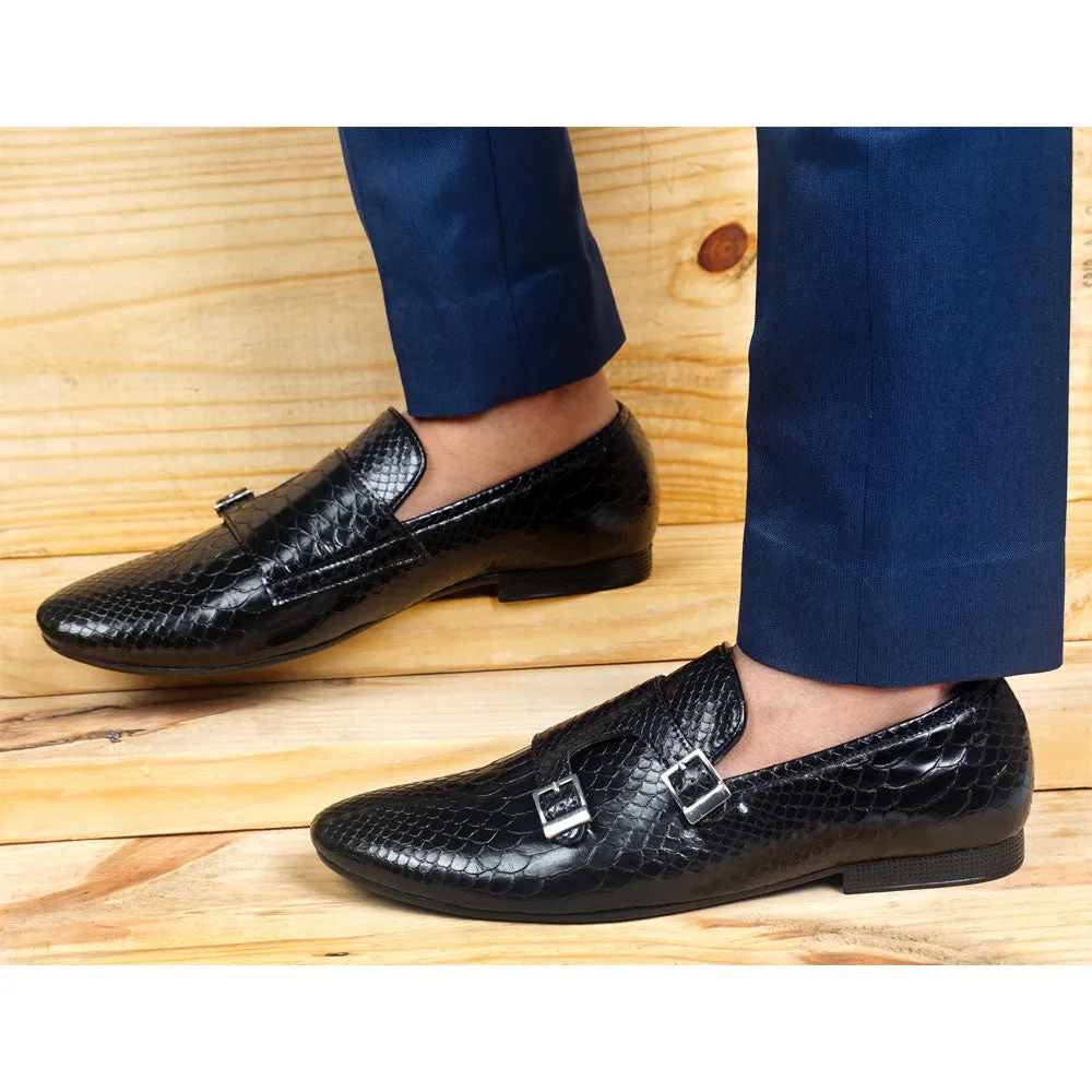 NICHE Black Croc Double Monk SLIP-ONS