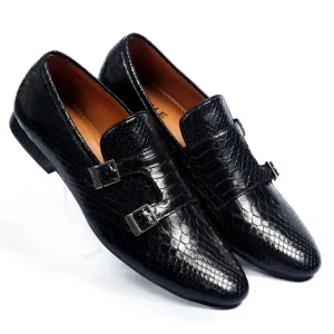 NICHE Black Croc Double Monk SLIP-ONS