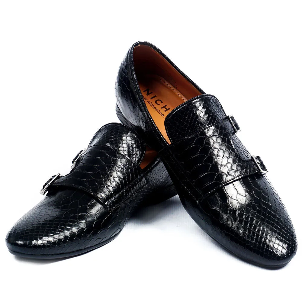 NICHE Black Croc Double Monk SLIP-ONS