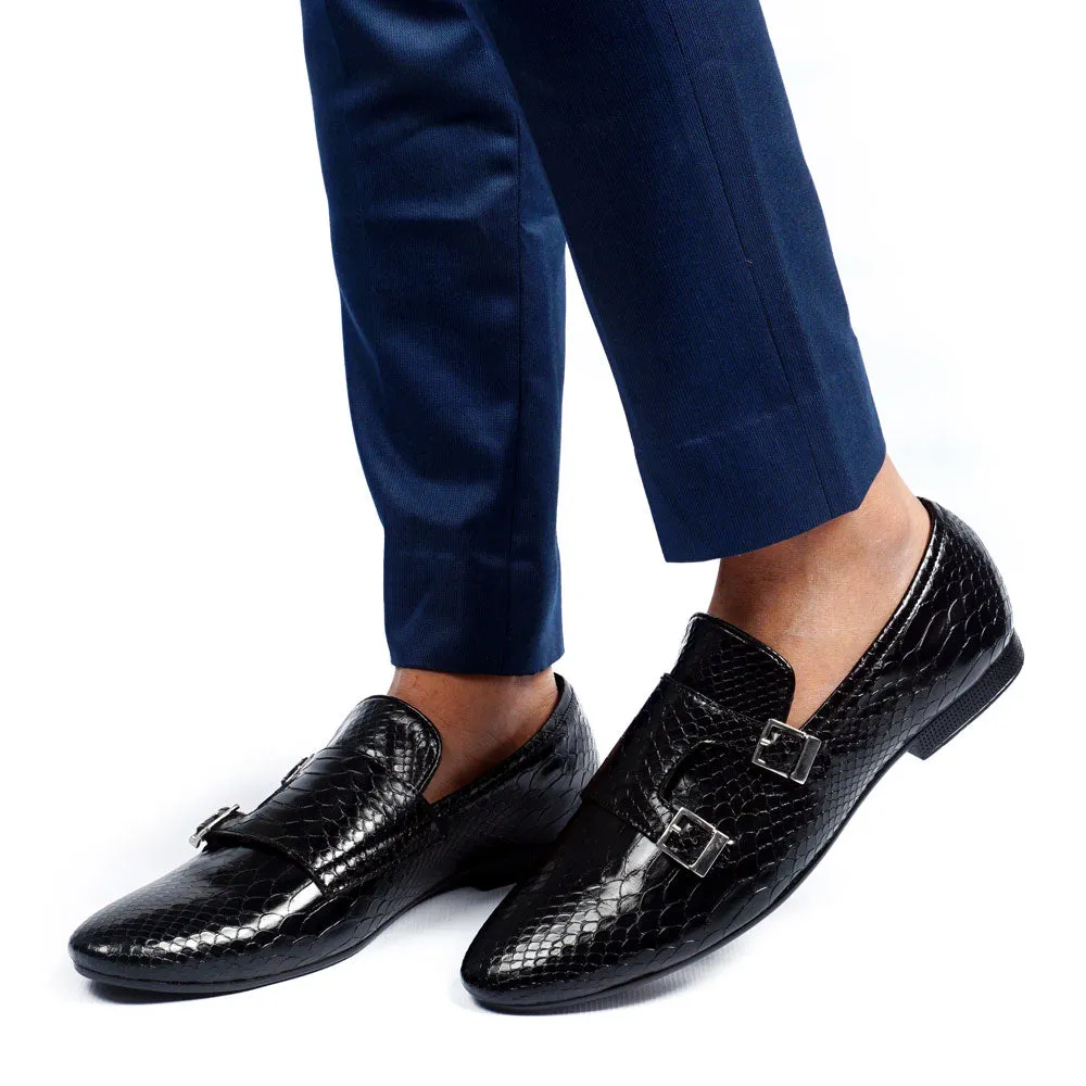NICHE Black Croc Double Monk SLIP-ONS