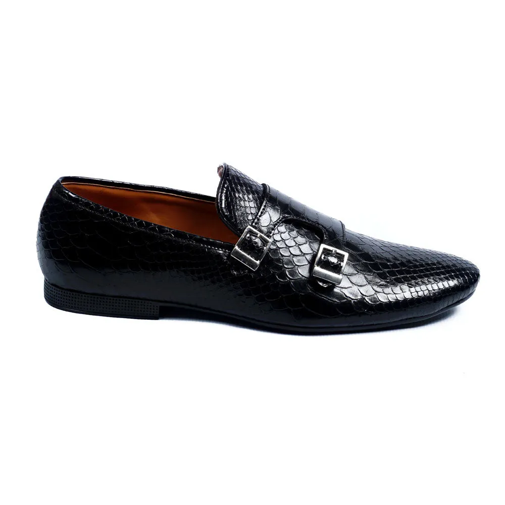 NICHE Black Croc Double Monk SLIP-ONS