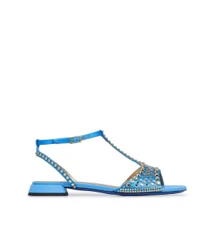 Persian blue satin and suede jewel sandal